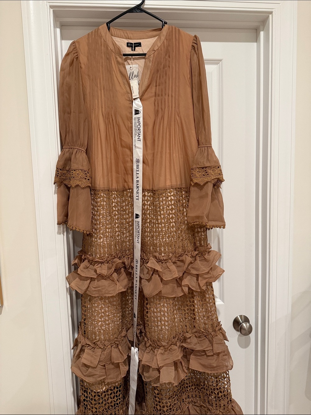 Boho Tiered Crochet Maxi Dress in Tan - Bella Barnett